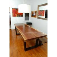 Set Meja Makan Kayu Trembesi Kaki Besi - Panjang 2 Meter