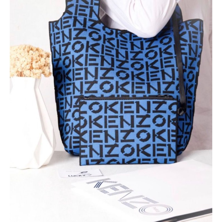 Kenzo Skuba Small Monogram Tote Bag In Blue - ORIGINAL 100%