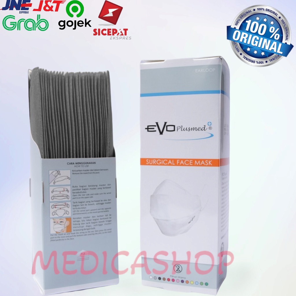 Evo Plusmed Masker 3Ply warna Abu Abu 1 box (25 pcs)