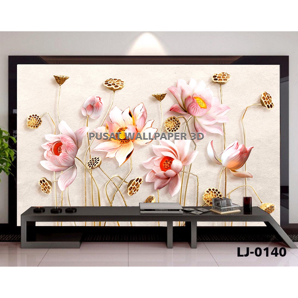 Cetak Wallpaper Custom 3d Bunga Mawar Besar Ruang TV