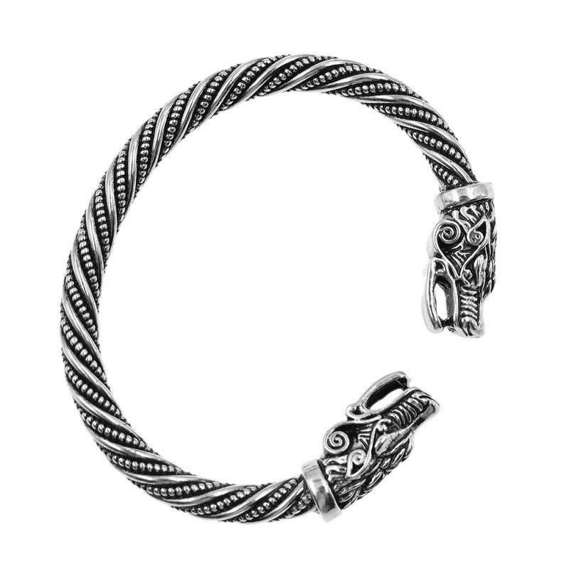 Gelang Bangle Desain Kepala Naga Bahan Titanium Steel Warna Emas Silver Gaya Vintage Punk Untuk Pria