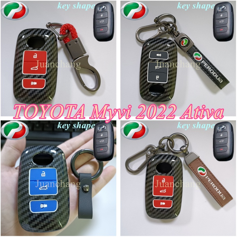 Case Remote Kunci Mobil Keyless 3 Tombol Bahan ABS Karbon Untuk Toyota Ativa New MYVI 2022 / All New Ativa BEZZA AXIA ARUZ