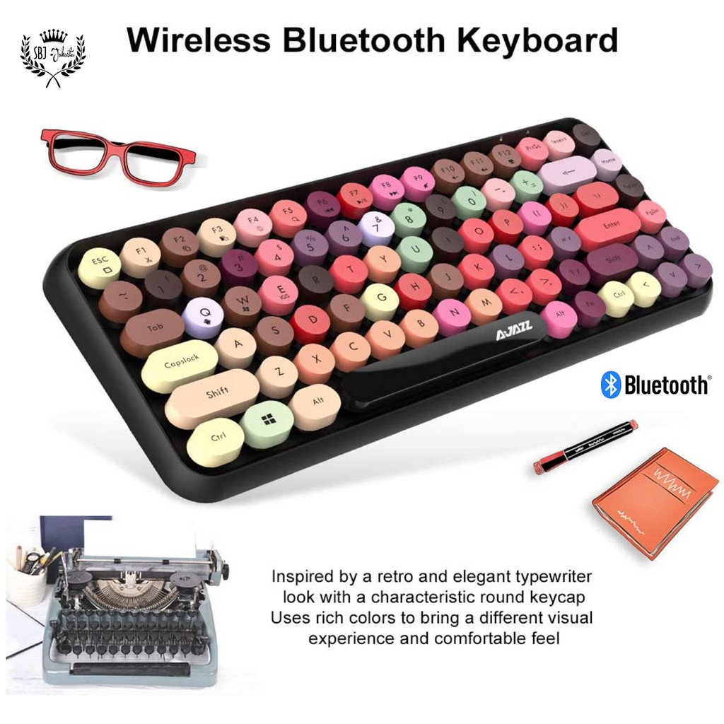 Ajazz Keyboard BLUETOOTH Premium model Retro Wireless Colorful 308i 84 keys IOS Android Tablet ipad