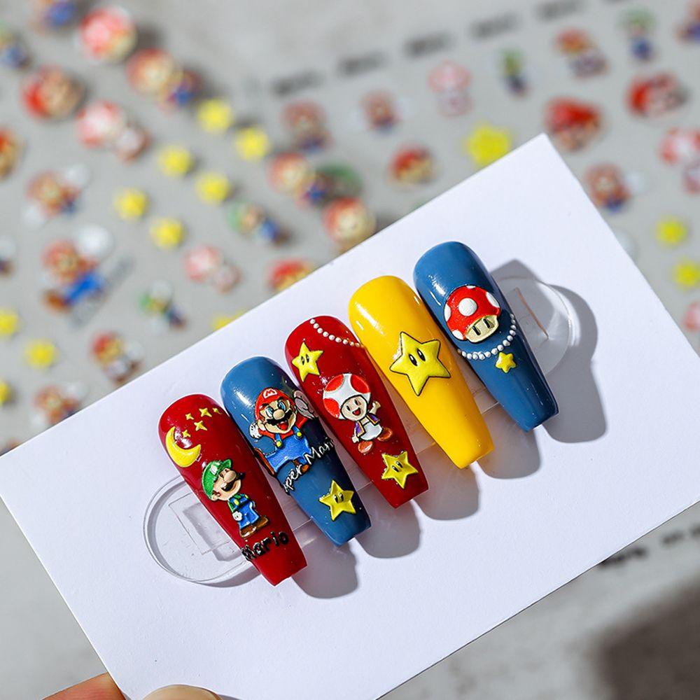 AUGUSTINA Agustinina Kartun Stiker Kuku Bebek Lucu Smiley Dinosaurus Sakura Perekat Diri DIY Nail Art Dekorasi