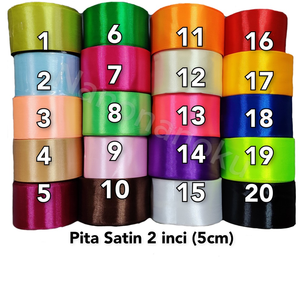 Pita Satin Kain 2 inch 5 cm Polos 25 Yard Per Rol/Gulung