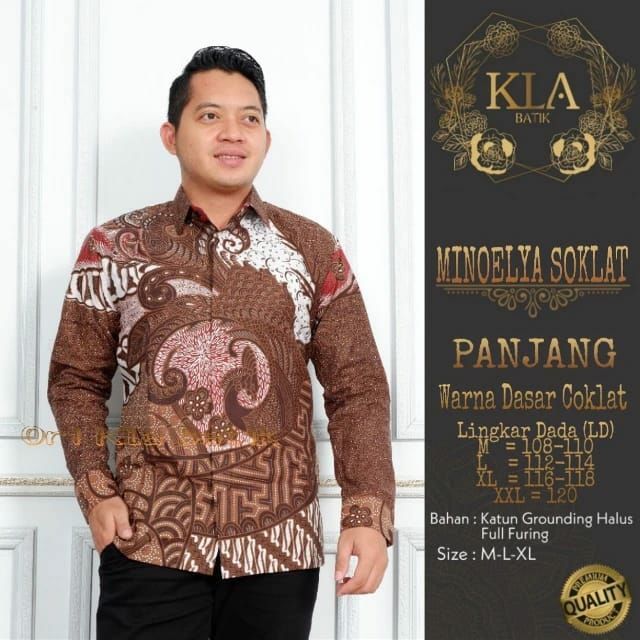 Kemeja Batik Eksklusif Pria Batik Panjang Warna Coklat Kemeja Batik Terbaru Batik MINOELYA COKLAT