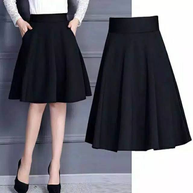 Rok midi flare skirt scuba premium