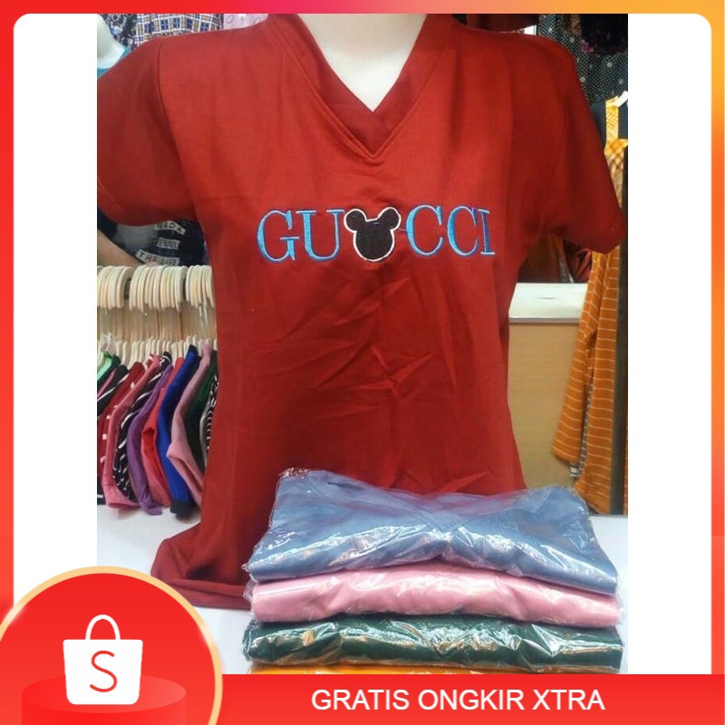 Kaos Bordir Wanita V Neck Branded Baby Terry Murah