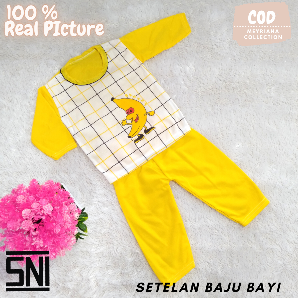 Setelan Baju Bayi Oblong Panjang Baju Bayi Motip Pisang Usia 0-6 Bulan Meyriana Collection