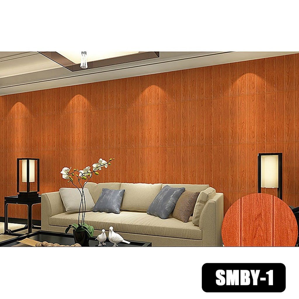 Wallpaper dinding Foam 3D motif kayu wood Dekorasi Kamar Wallfoam Hiasan Dekorasi Kamar Ruangan