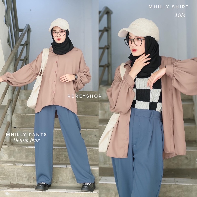 Rereyshop Mhilly Blouse Kulot Adem Atasan Celana Cewe Kue Best Seller