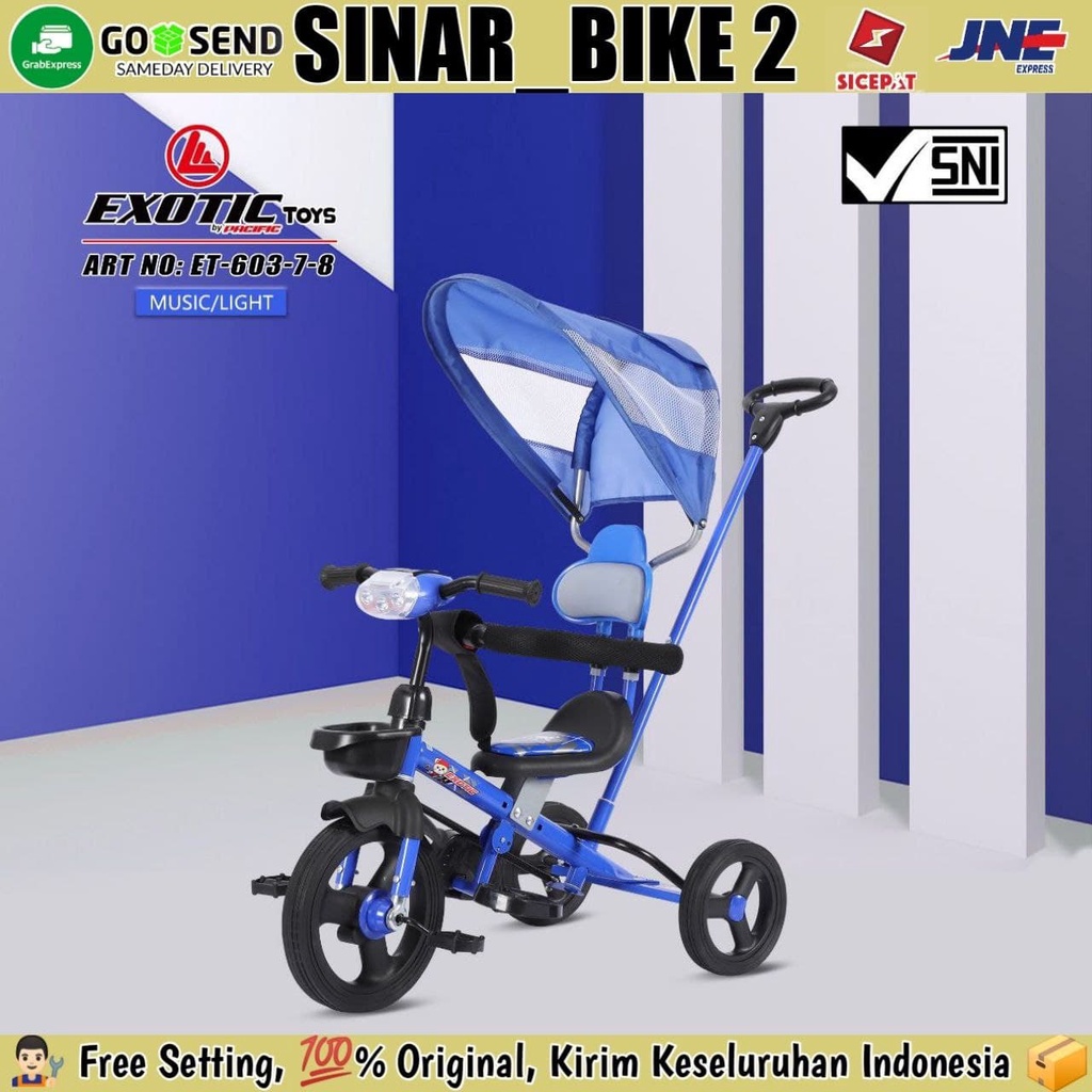 Sepeda Roda Anak Tiga Tricycle Exotic 603-7-8 Dan Karet Musik Kanopi