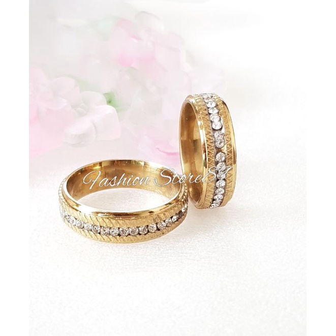 Cincin Titanium Gold Full Permata Titanium ring Couple Single Cincin Nikah Tunangan Titanium Antikarat halal