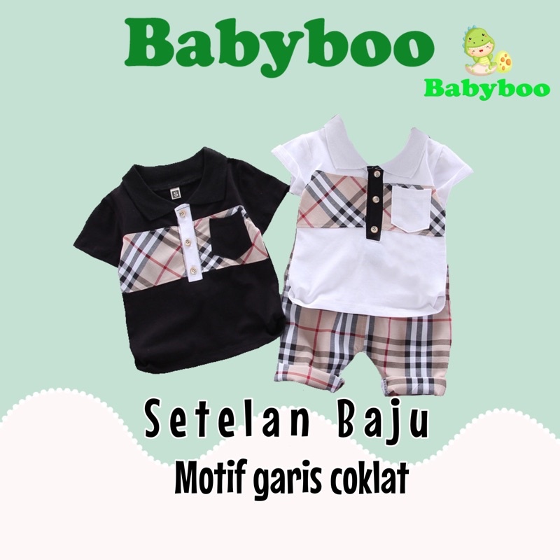 (1-3 tahun) Setelan Anak / Setelan Baju Anak / Setelan Pakaian Anak Motif Garis Coklat