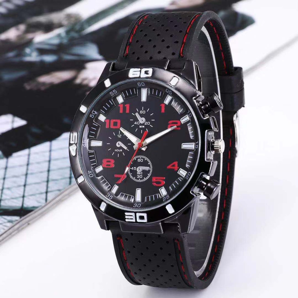 Jam Tangan Pria Sport Chrono Korea Fashion Quartz Men Silikon Analog Watch Arloji Cowok Kekinian