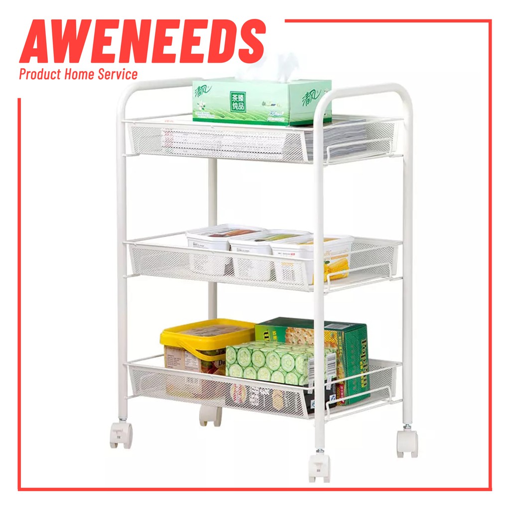 AWENEEDS Rak Besi Susun RKD03 Trolly Roda Tempat Kerajang Tingkat Dapur / Ruang Tamu/ Kamar Serbagun