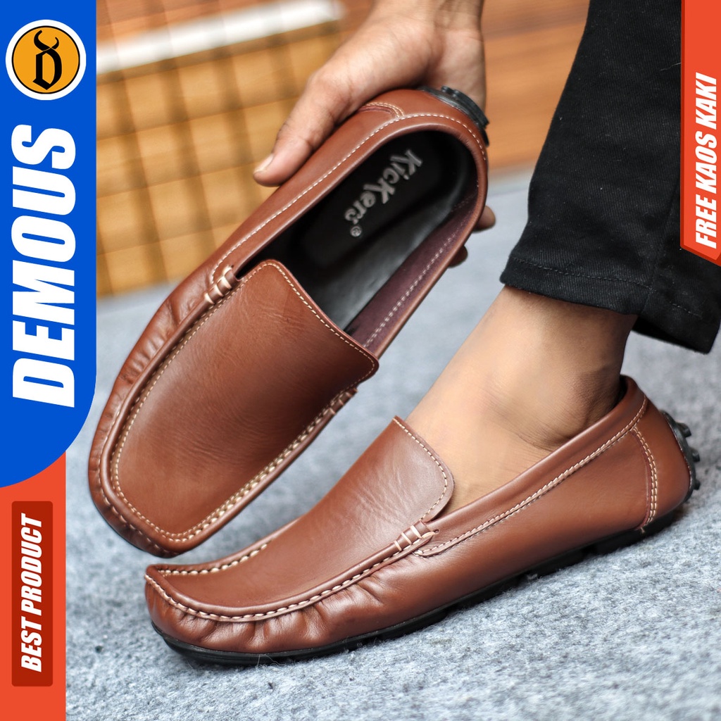 Sepatu Slip On Pria Sepatu Casual Pria Kulit Asli Kerja Kantor Kuliah Kondangan Sepatu Slop Pria Sepatu Hitam Pria DEMOUS DALSEM