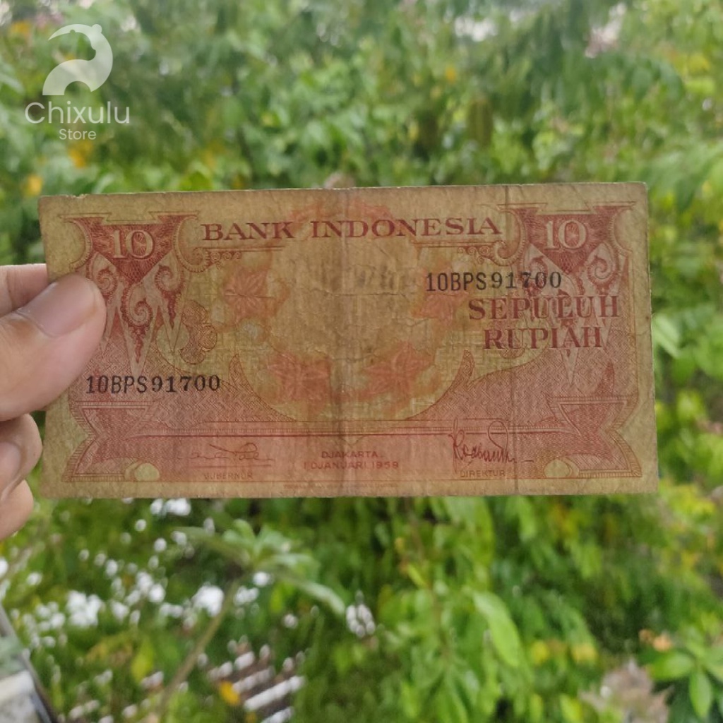 Uang Kertas Kuno Rp10 (10 Rupiah) Edisi Bunga Tahun 1959 | Uang Lama Indonesia