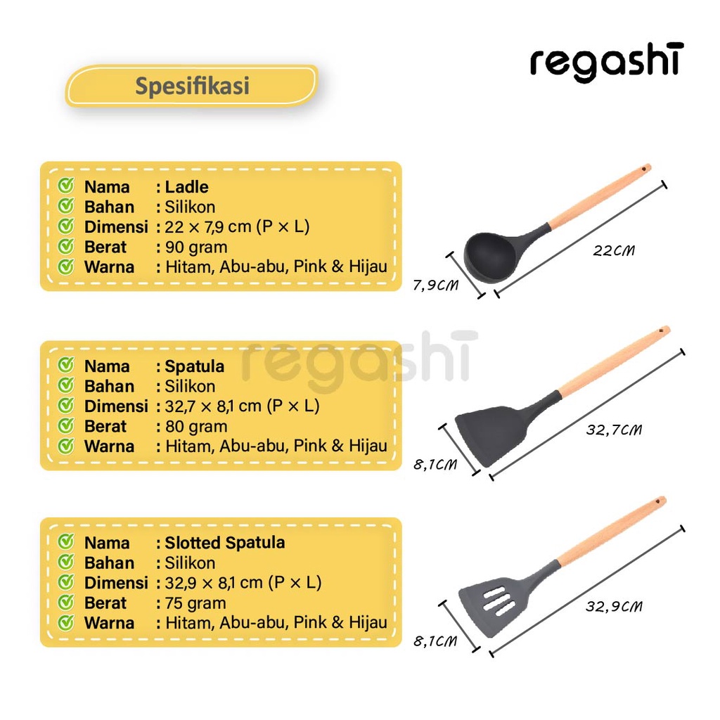 Regashi Alat Masak Sehat Silicone Kitchen Set Spatula Cooking Bpa-Free / Kitchen silicone tools set-4