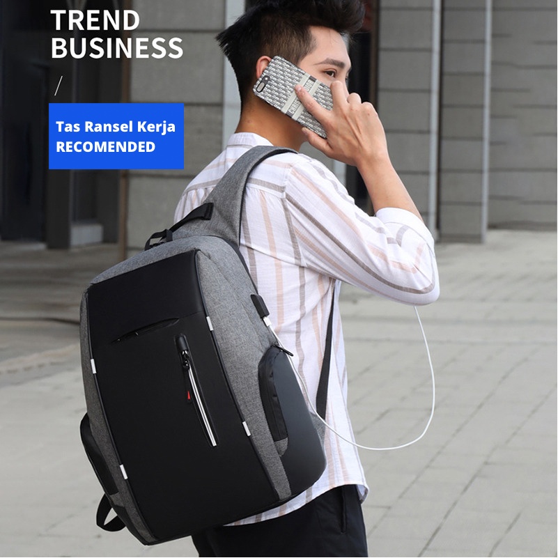 Highland Tas Ransel Pria Kasual Anti Air Waterproof Backpack Tas Laptop 15.6Inc dengan USB Charger Port TR209