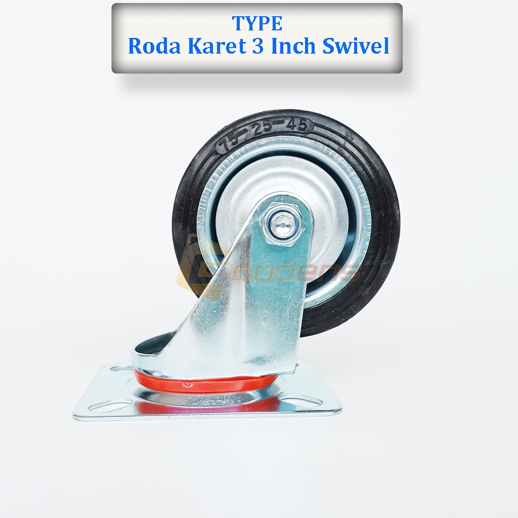 Roda Karet 3 Inch Hidup Roda Caster Roda Gepeng