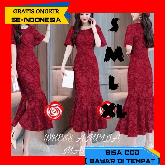 Maxi Dress Wanita Baju Bridesmaid Nikahan Wedding Dress Remaja Modern  Dress Amelia Duyung Brukat /D