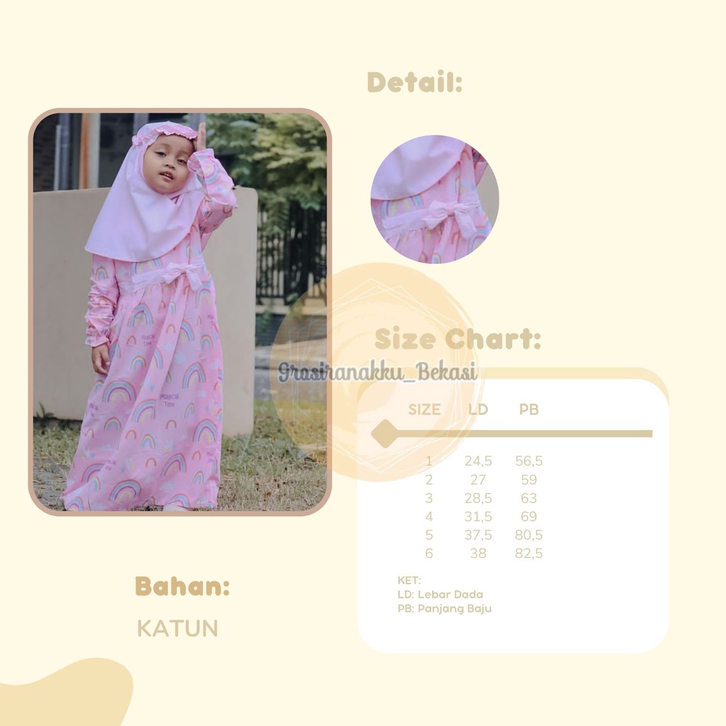 Gamis Katun Anak Hijab Kerudung Polos Size 1-6Th