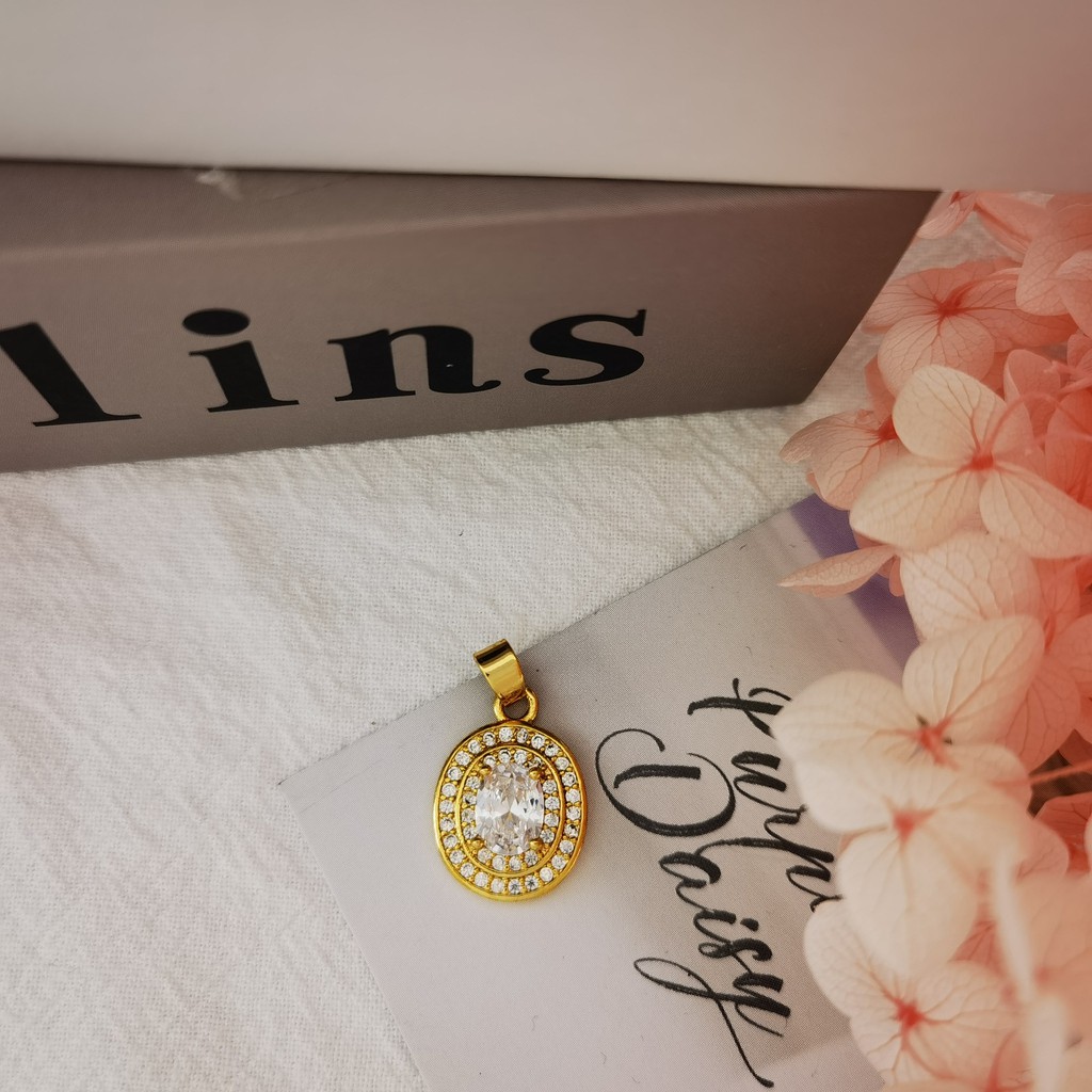 Y099 Liontin Lapis Emas Bulat Berlian Perhiasan Wanita Aksesoris Kalung Fashion