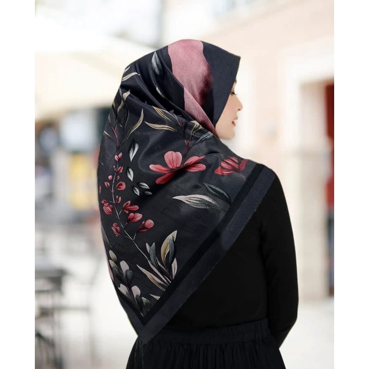 Diskon Hijab Voal Segiempat Motif Mino hitam Kerudung Segiempat Motif Jilbab Voal