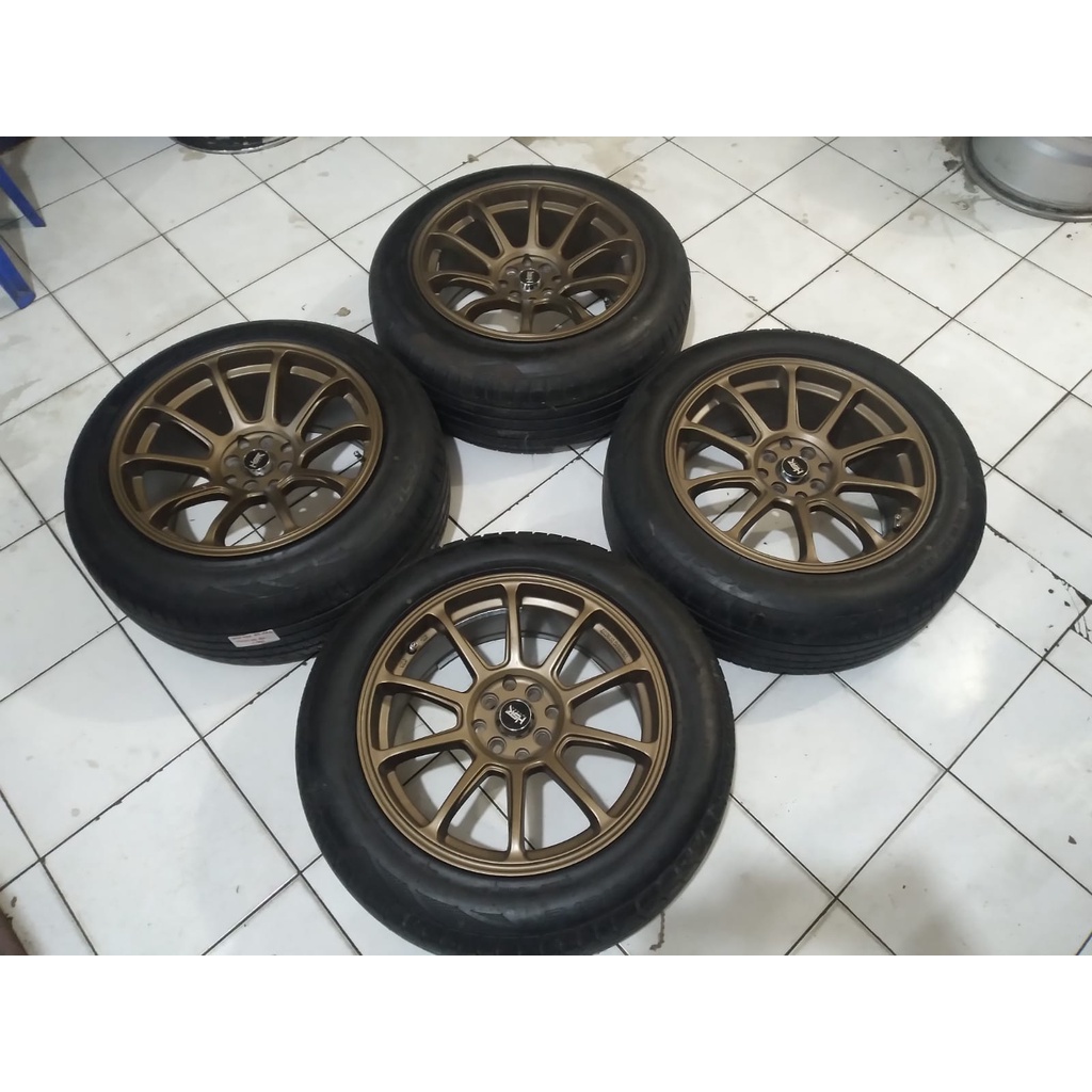 velg mobil bekas murah ring 17 plus ban 225 55 r17 pcd 8x100-114 warna bronze