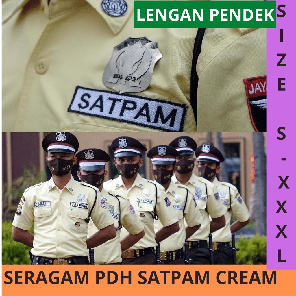 Seragam Pdh Satpam Cream Terbaru / Seragam Security Krem / Setelan Baju Satpam 2022 Lengan Pendek / 