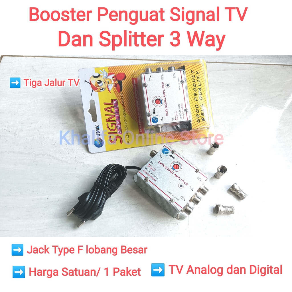 Booster Boster Penguat Antena TV Digital Analog Type Tipe F Drat Ulir Luar Female RG6 CATV Signal Si