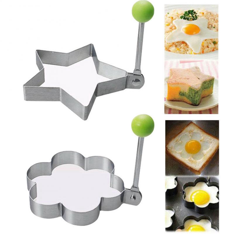 Cetakan Telur Goreng / Pancake / Omelet Bentuk Bunga / Hati / Bulat / Pentagram Bahan Stainless Steel
