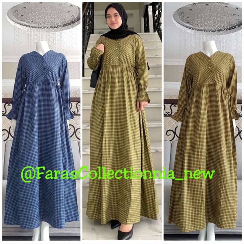 Gamis Katun Jepang motif kotak ori by Edness kayla