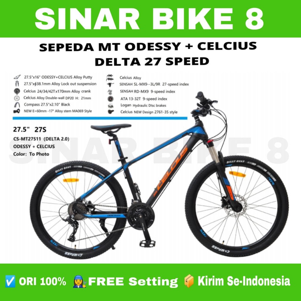 Sepeda Gunung Ukuran 27.5 Inch MTB CELCIUS ODESSY DELTA Alloy 27 Speed Hidrolik