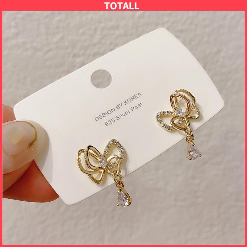 COD 1 pasang anting stud kristal busur-Totall