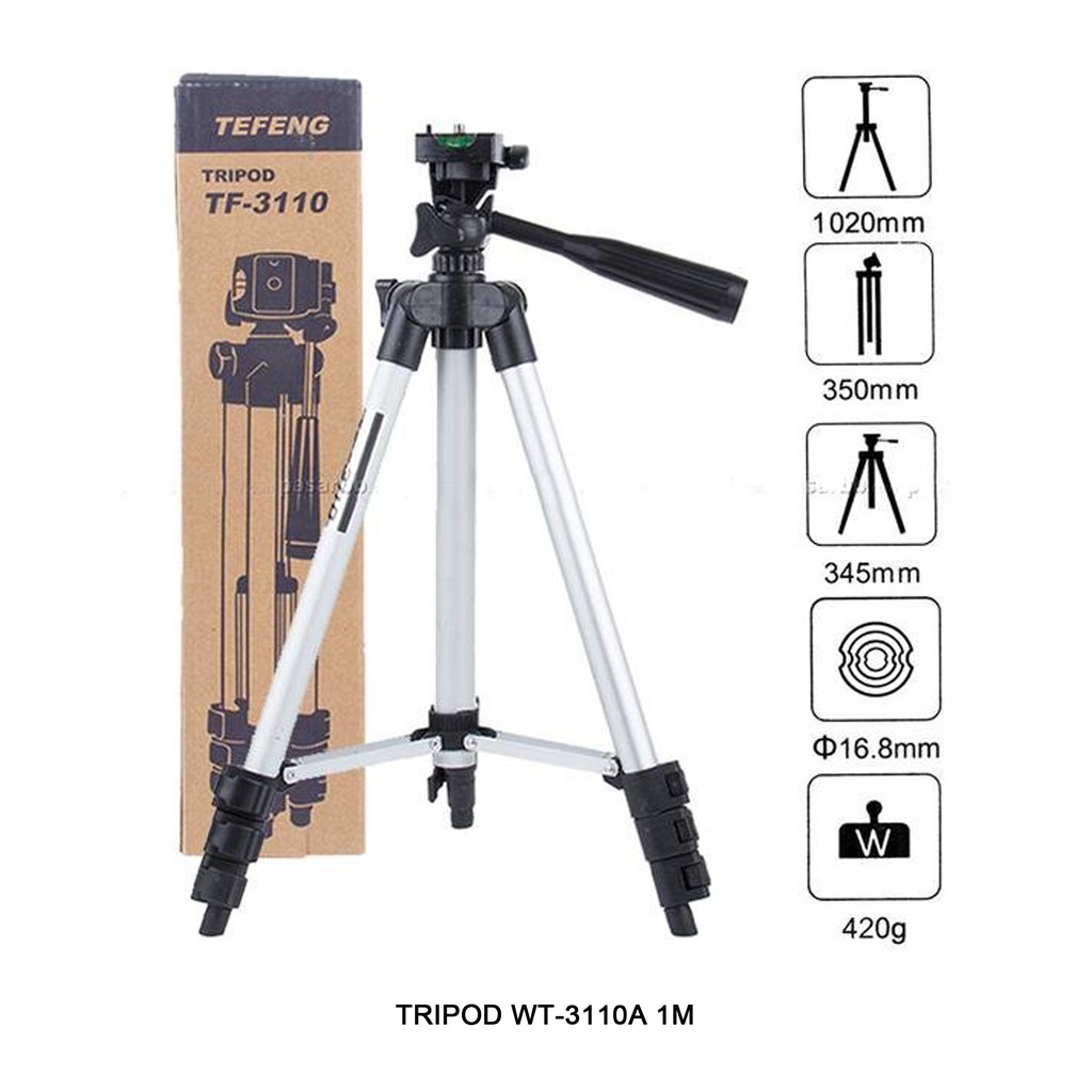 Tripod 3110a 1 meter remote bluetooth free holder u penjepit hp bahan stainless WT 3110A stand camera hp DSLR &amp; paket mic + splitter - dinno.id