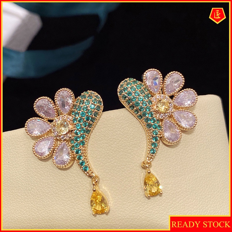 [Ready Stock]Refined Grace All-Match Full Diamond Luxury 925 Silver Earrings