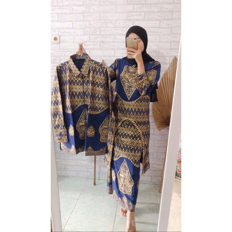 kurung songket u wayang navy-couple songket Palembang-baju kondangan