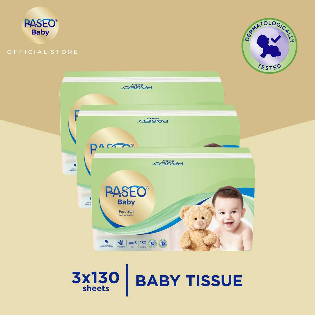 Paseo Baby Tissue Bayi Soft Pack 130 Sheets x 3 Packs