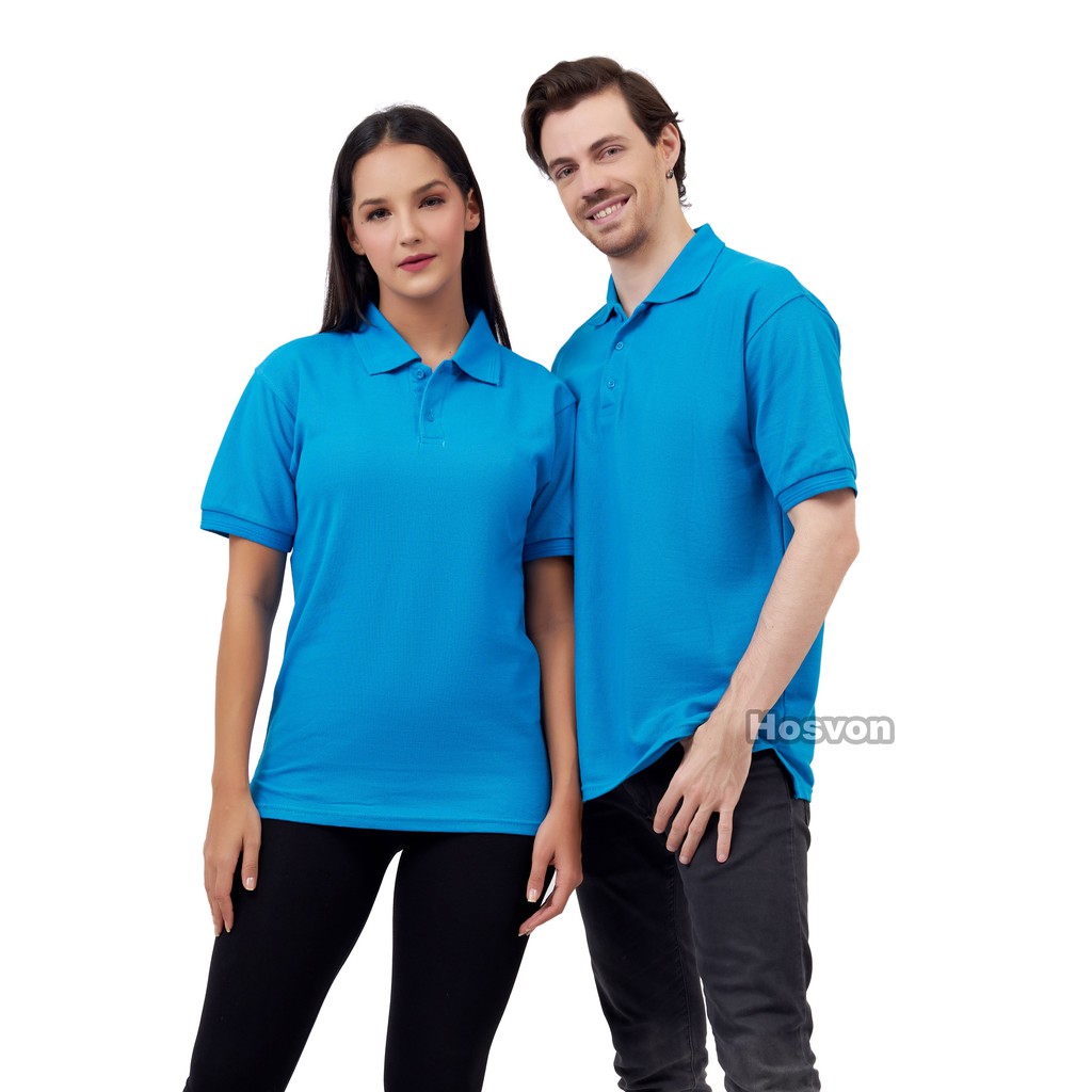 BIRU TURKIS Hosvon Kaos Kerah Wangki COTTON 100% Size S-XXL ( PRIA &amp; WANITA )