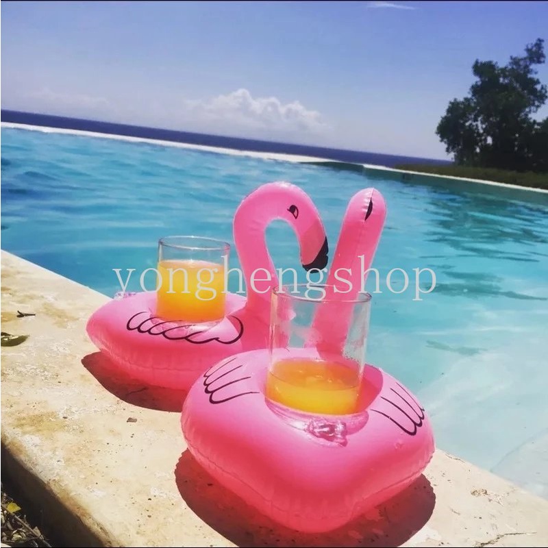 Ban Pelampung Tiup Mini Holder Gelas Minuman Bentuk Unicorn / Flamingo Untuk Dekorasi Pesta / Kolam Renang