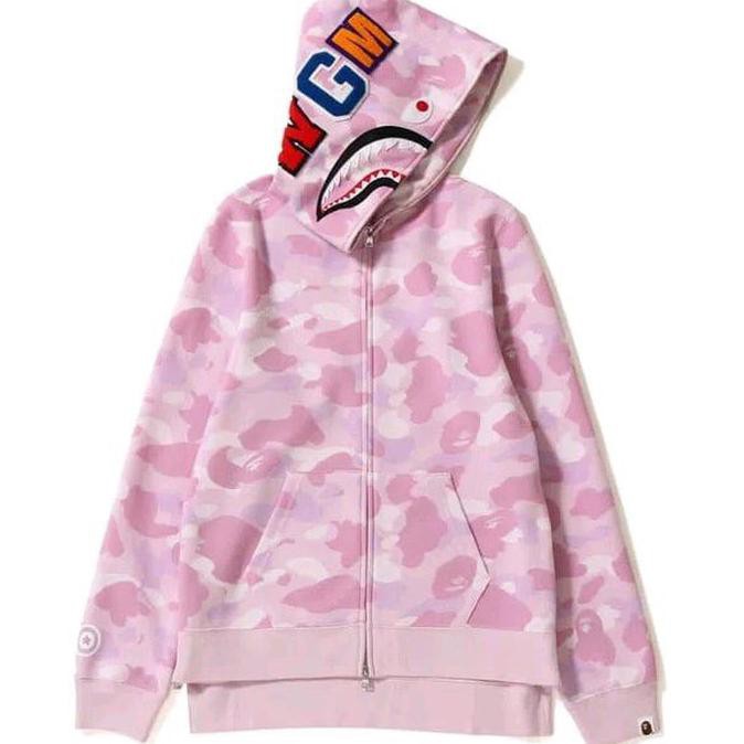 FASHION WANITA  HOODIE BAPE PASTEL COLOR CAMO SHARK FULL ZIP PINK ORIGINAL {PRODUK TERBARU}