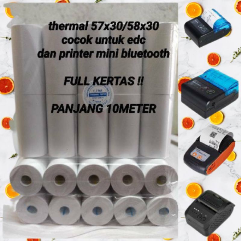 

Kertas Struk Thermal Paper Roll 58x30 Termal EDC Thermal Printer Mini Bluetooth 57x30 Coreless