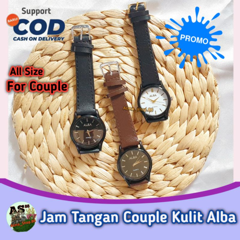 Jam Tangan Couple Wanita Pria Analog Alba Casual Import Kulit Premium Pasangan Anak Remaja Laki-laki Perempuan Grosir Promo Murah bisa Cod Porogapit.Id