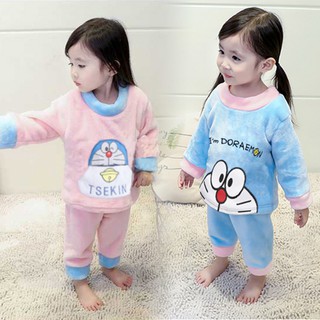 Set Piyama Lengan Panjang + Celana Motif Kartun Doraemon