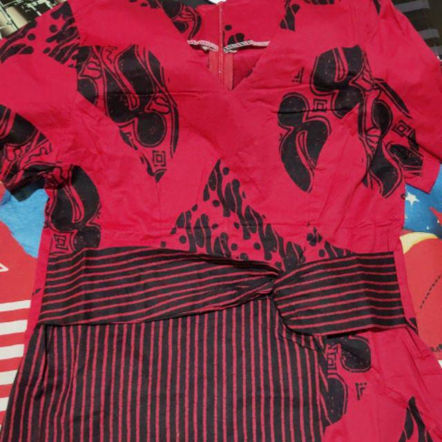 Blouse 148uaro# Atasan Batik Wanita Edisi Imlek Warna Merah Bahan Katun Stretch