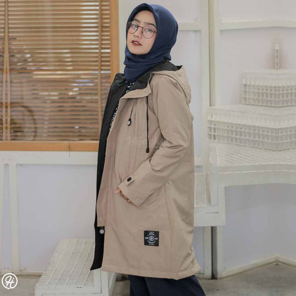 Jaket Jacket Parka Wanita Cewek Muslimah Hijabers Hoodie Kekinian Terbaru Hijacket Hijaket IXR Cream-XL