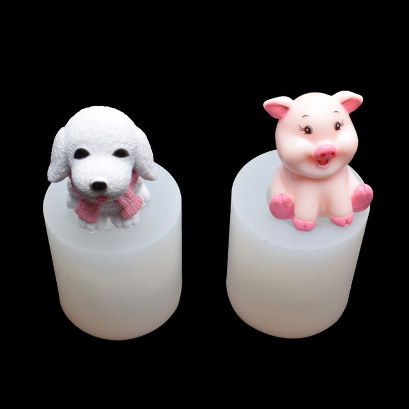 Siy 2pcs / Set Cetakan Resin Epoksi Bahan Silikon Desain Anjing / Babi 3d Ukuran Mini Handmade Untuk Perhiasan