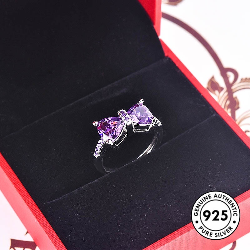 Cincin Sterling Silver 925 Model Pita Dengan Batu Amethyst Elegan Untuk Wanita